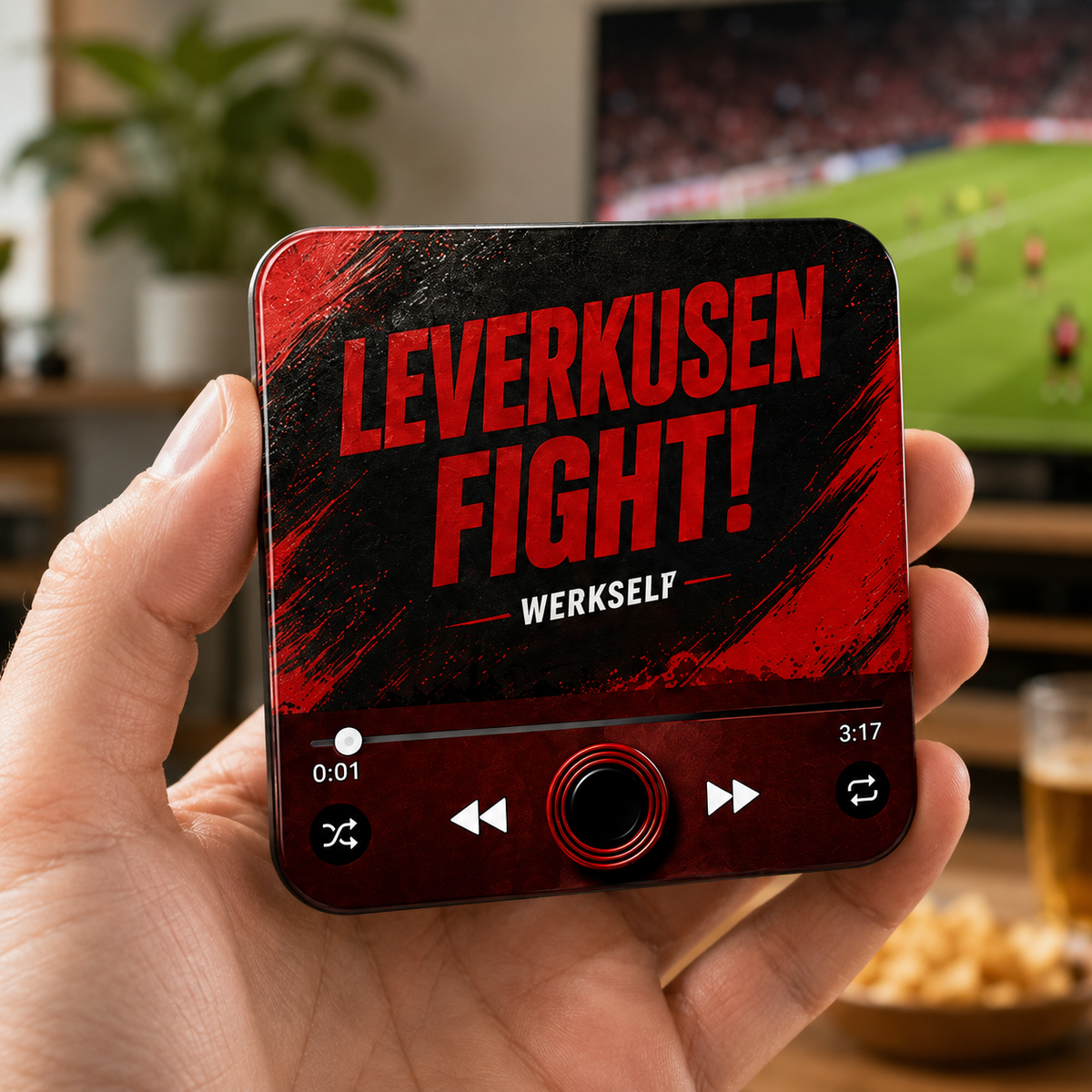 Leverkusen sound magnet held in hand