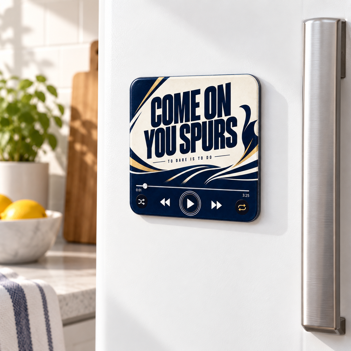 North London White football sound magnet on a refrigerator
