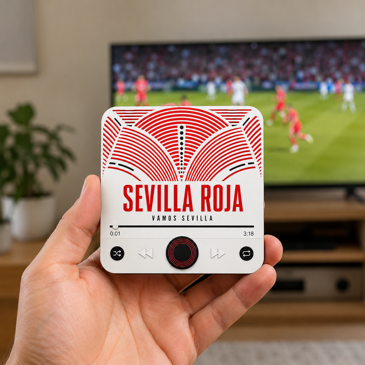 Aimant sonore football Sevilla Roja — dans la main